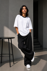 Plain Oversized T-Shirt with Neck Rib for Girls