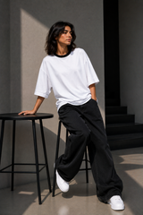 Plain Oversized T-Shirt with Neck Rib for Girls