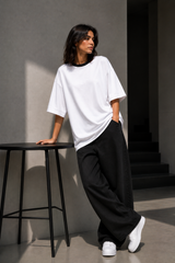 Plain Oversized T-Shirt with Neck Rib for Girls